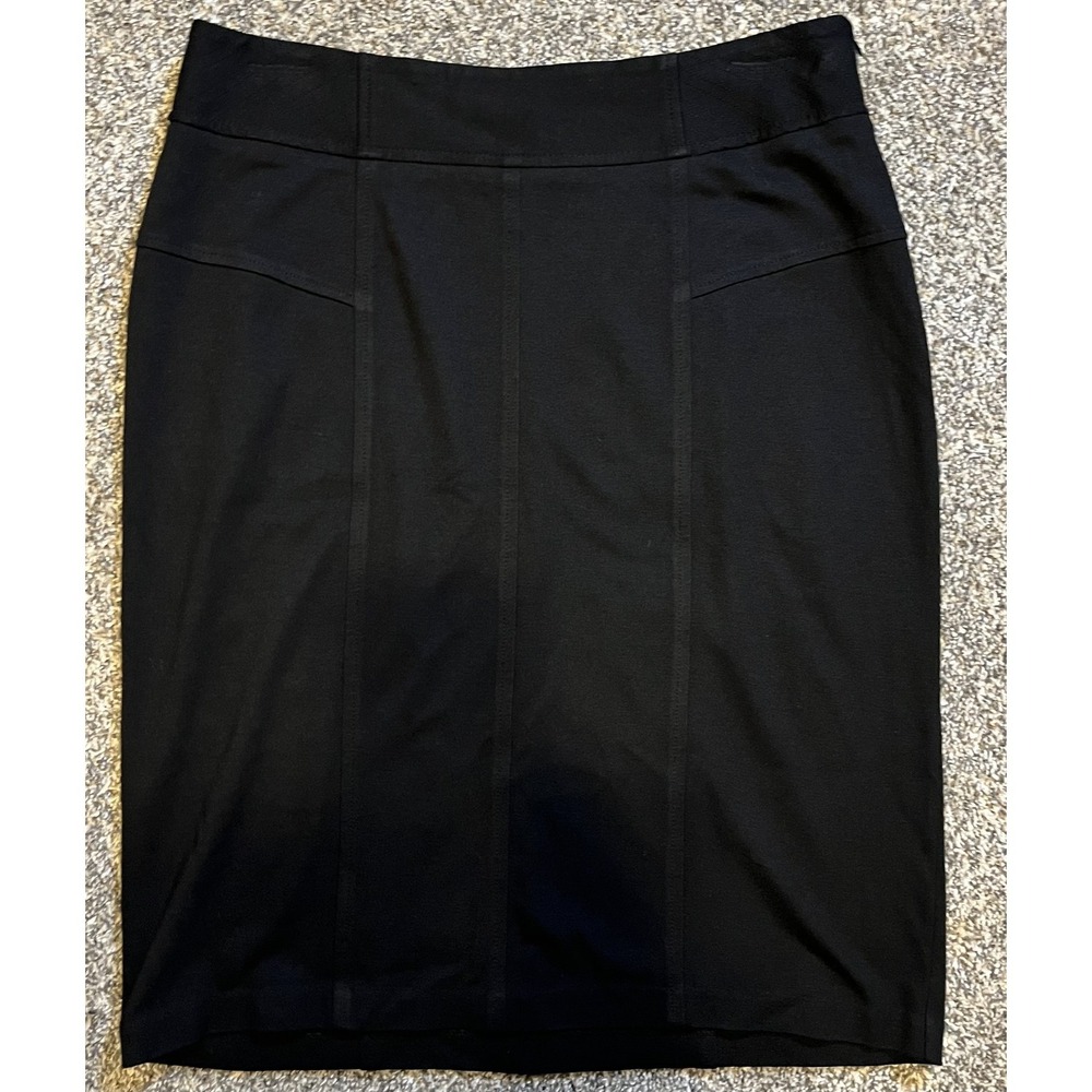 Chico's Skirt Womens 1 Black Stretch Knit Pencil Knee Length‎ Zip Work Office